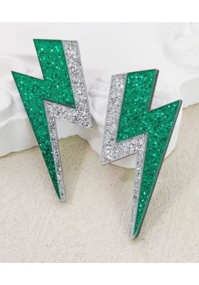 Boucles d'oreilles Eclair paillettes vert et argent