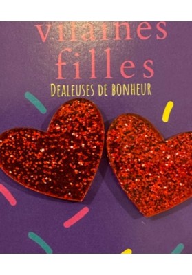 Boucles d'oreilles Coeur paillettes rouges