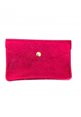 Grand porte monnaie en cuir pailleté fushia