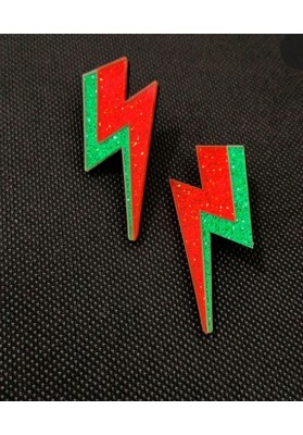 Boucles d'oreilles Eclair paillettes rouge et vert