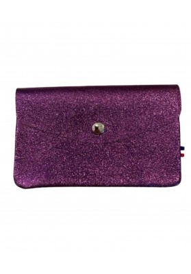 Grand porte monnaie en cuir pailleté Violet