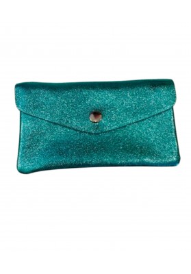 Grand porte monnaie en cuir pailleté Turquoise