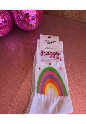 Chaussettes Blanches arc en ciel  "Happy"